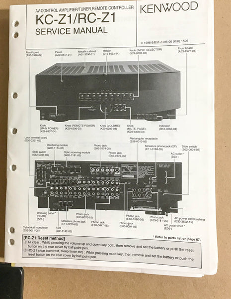 Kenwood KC-Z1 RC-Z1 Preamp / Preamplifier  Service Manual *Original*