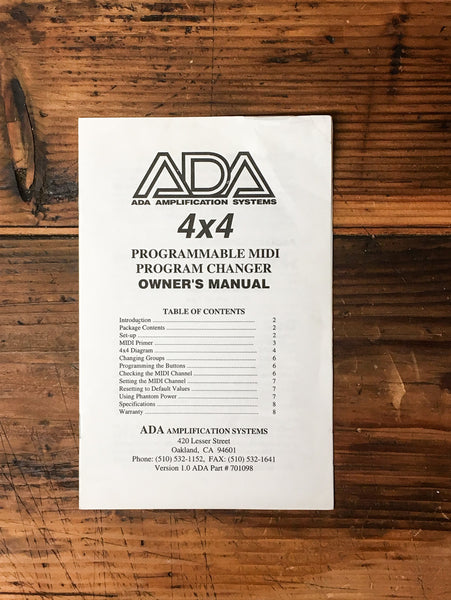 ADA Amplification 4x4 Programmable Midi Changer Service Manual *Original*