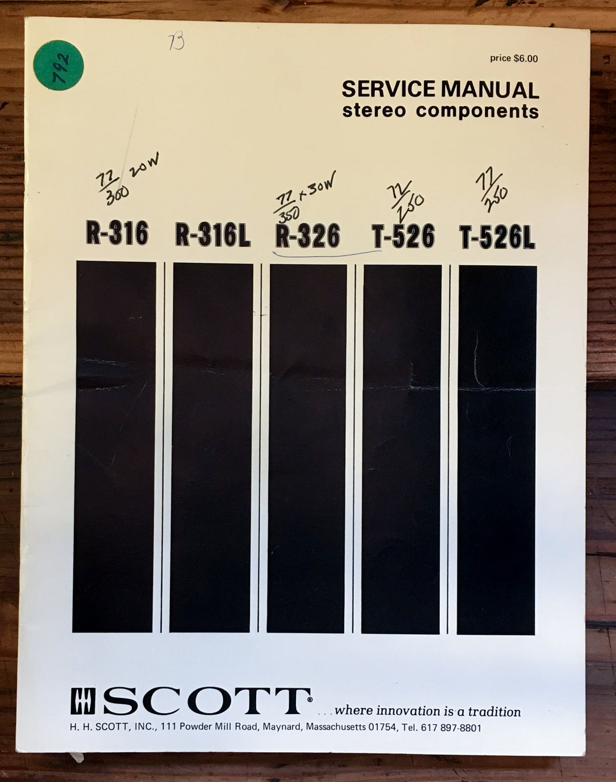 HH Scott R-316 R-326 T-526 -536L -316L Receiver Service Manual *Original*