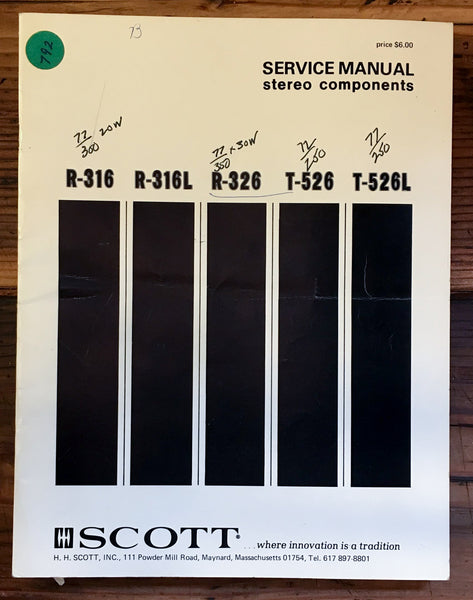 HH Scott R-316 R-326 T-526 -536L -316L Receiver Service Manual *Original*