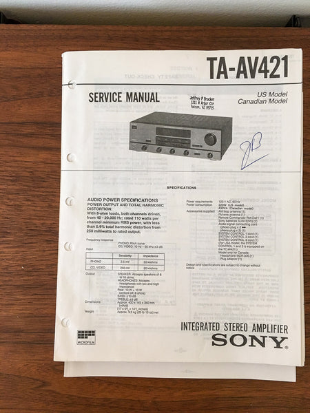 Sony TA-AV421 Amplifier Service Manual *Original*