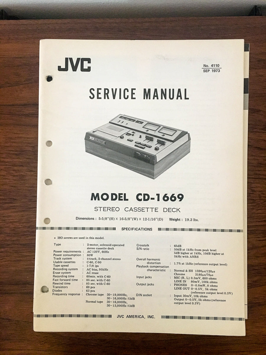 JVC CD-1669 Cassette Service Manual *Original*