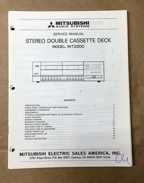 Mitsubishi M-T2200 Cassette Service Manual *Original*