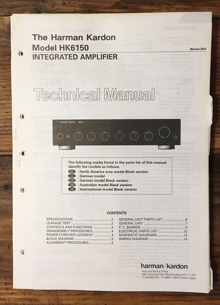 Harman Kardon HK 6150 HK-6150 Amplifier Service Manual *Original*