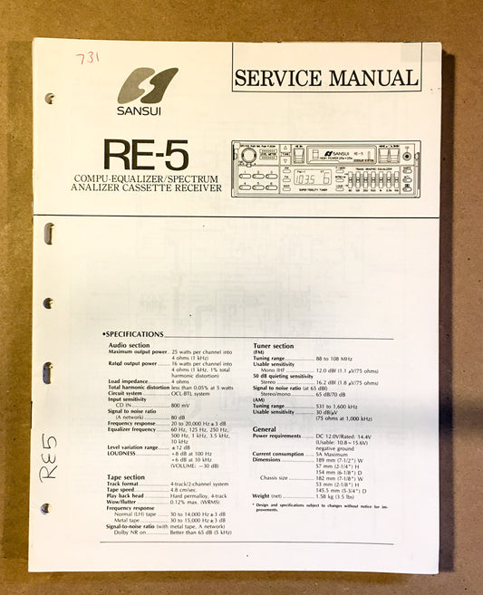 Sansui  RE-5 Car Radio Cassette Service Manual *Original*