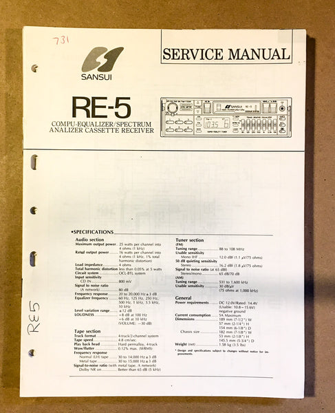 Sansui  RE-5 Car Radio Cassette Service Manual *Original*