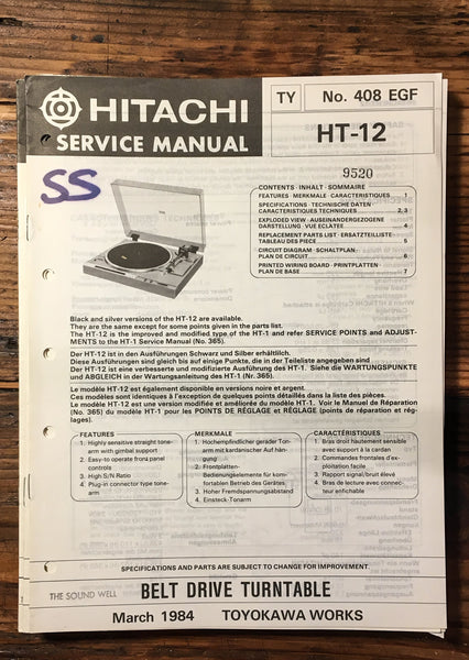 Hitachi HT-12 Record Player / Turntable  Service Manual *Original*