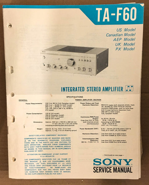 Sony TA-F60 Stereo Amplifier Service Manual *Original*