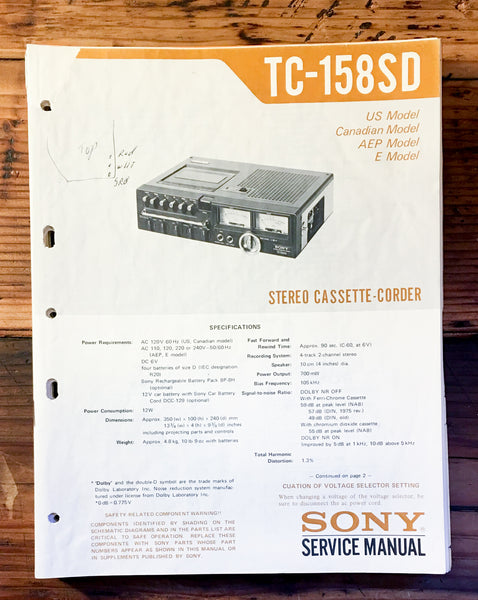 Sony TC-160 Cassette Service Manual *Original*