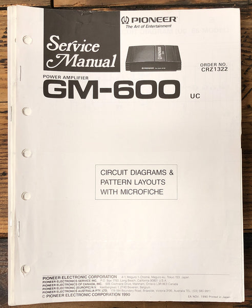 Pioneer GM-600 Amplifier  Service Manual *Original*