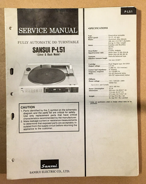 Sansui P-L51 Record Player / Turntable  Service Manual *Original*