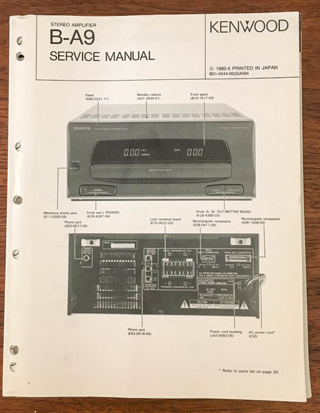 Kenwood B-A9 AMPLIFIER Service Manual *Original* – Vintage Audio Store ...