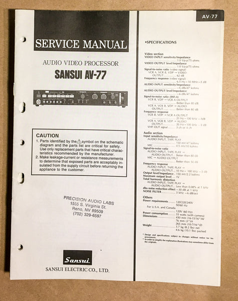 Sansui AV-77 AV Control Center Service Manual *Original*