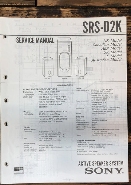 Sony SRS-D2K Speaker  Service Manual *Original*