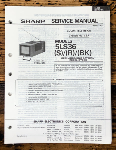 Sharp 5LS36 TV / Television Service Manual *Original*