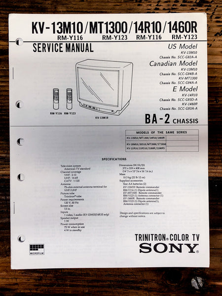 Sony KV-13M10 -MT1300 -14R10 -1460R TV  Service Manual *Original*