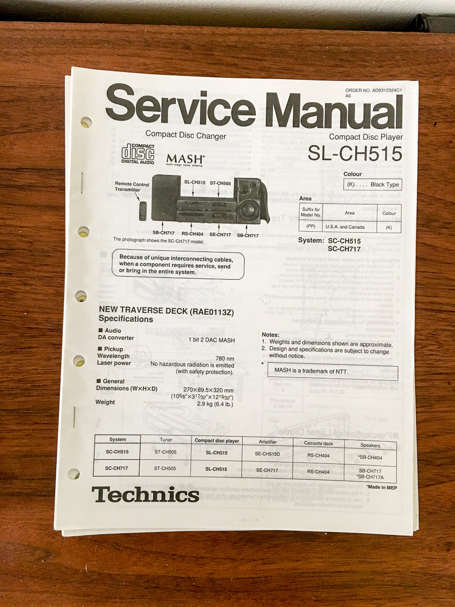 Panasonic SL-CH515 CD Player Service Manual *Original*