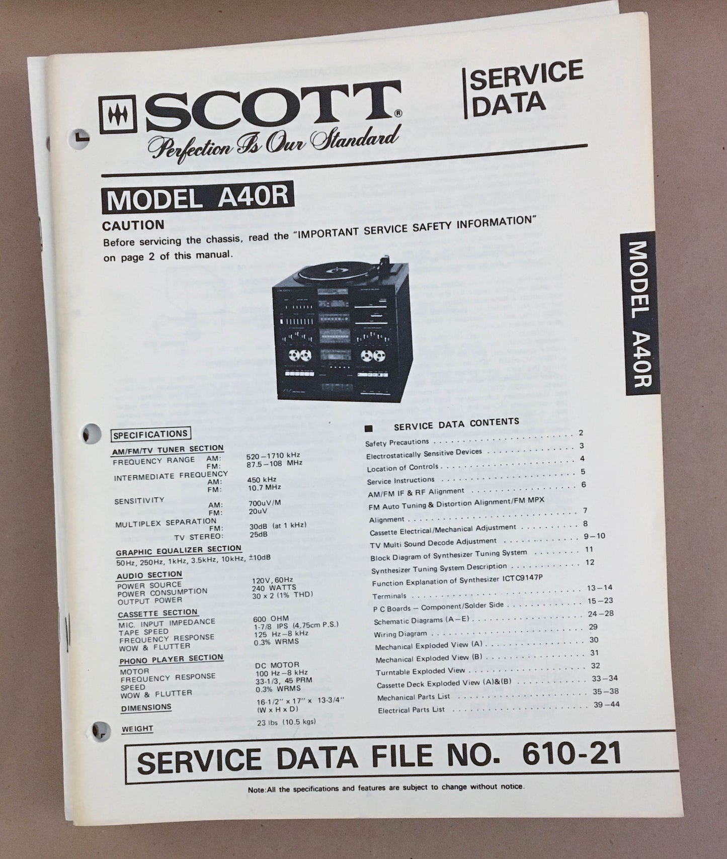 Scott A40R Stereo System  Service Manual Supplement *Original*