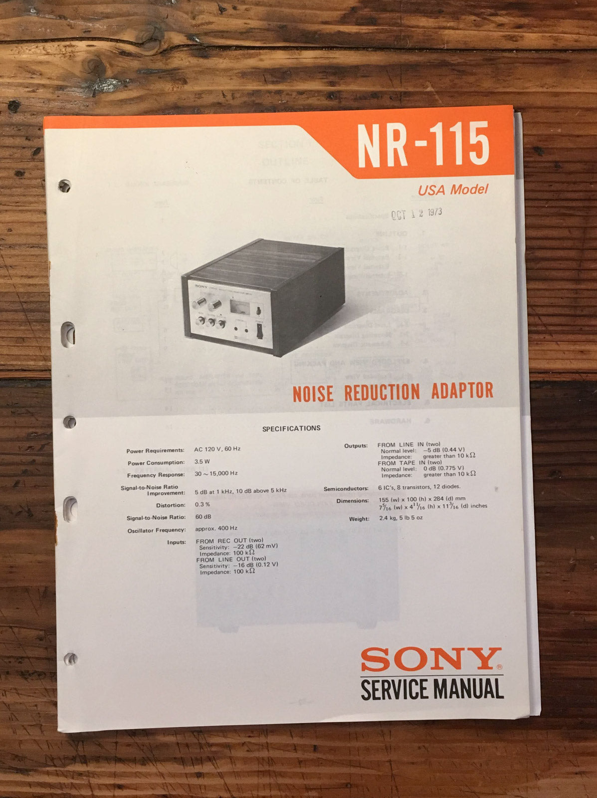 Sony NR-115 Noise Reduction Adapter  Service Manual *Original*