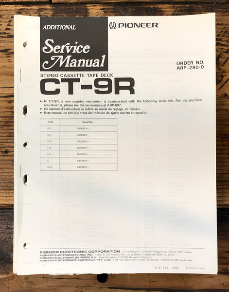 Pioneer CT-9R Cassette Add. Service Manual *Original*