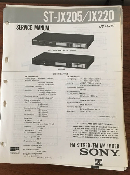 Sony ST-JX205 ST-JX220 Tuner Service Manual *Original*