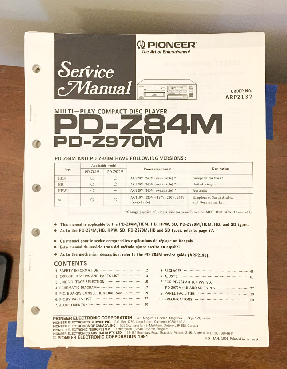 Pioneer PD-Z84M PD-Z970M CD Player Service Manual *Original*