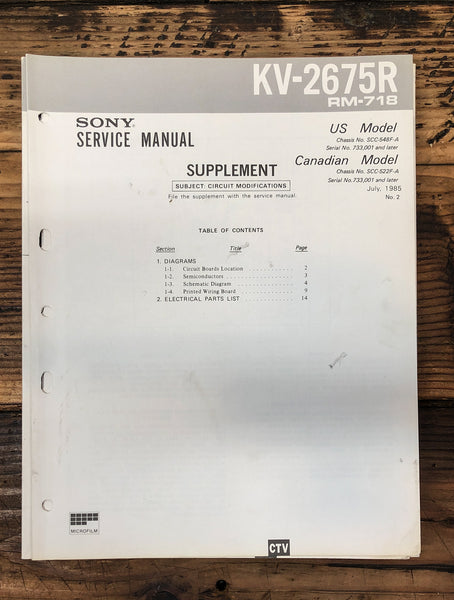 Sony KV-2675R TV Supp Service Manual *Original*