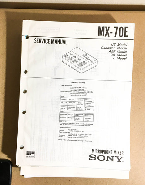 Sony MX-70E Microphone Mixer  Service Manual *Original*