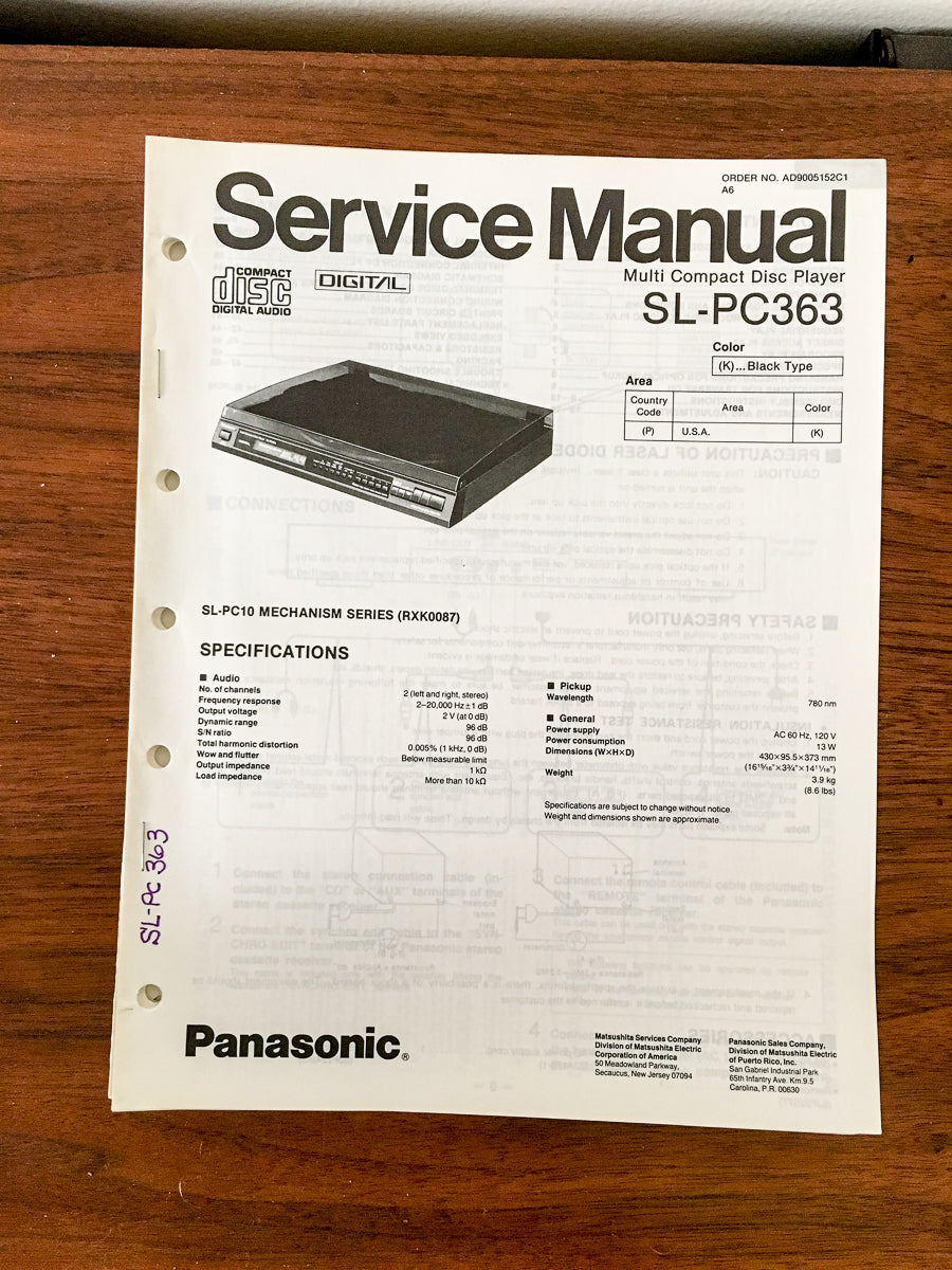 Technics SL-PC363 CD Player Service Manual *Original*