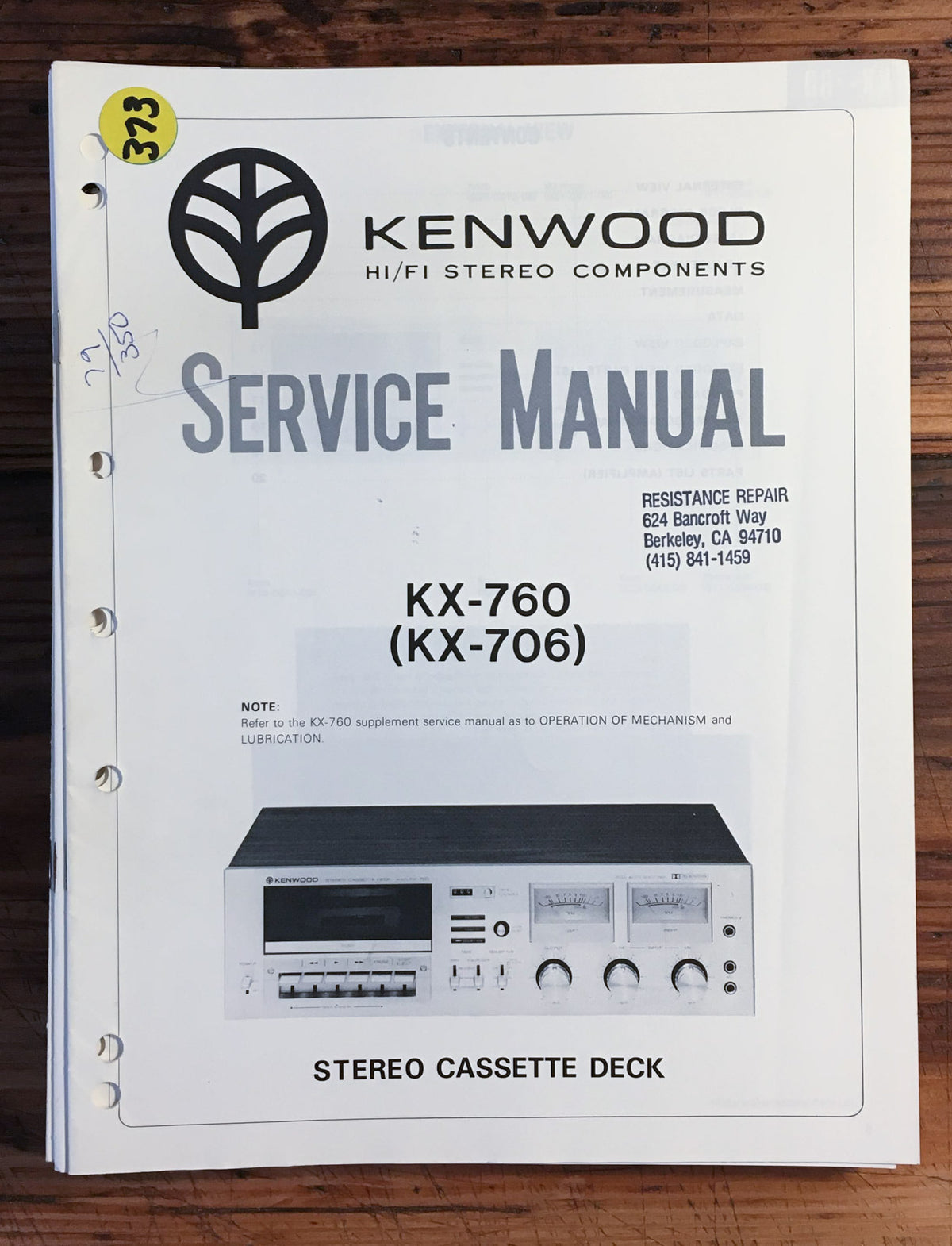 Kenwood KX-760 Cassette  Service Manual *Original*