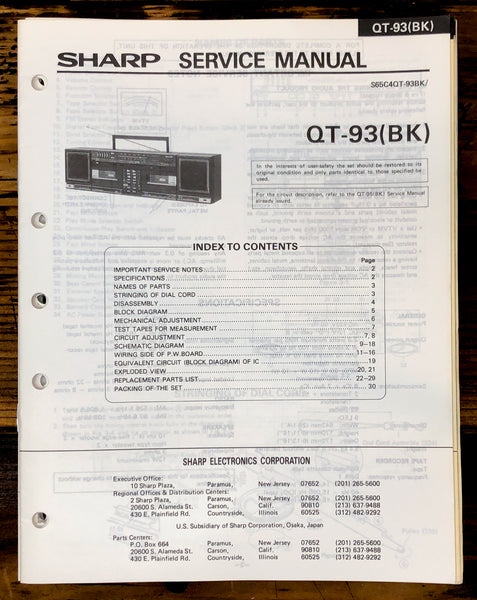 Sharp QT-93 Radio Service Manual *Original*