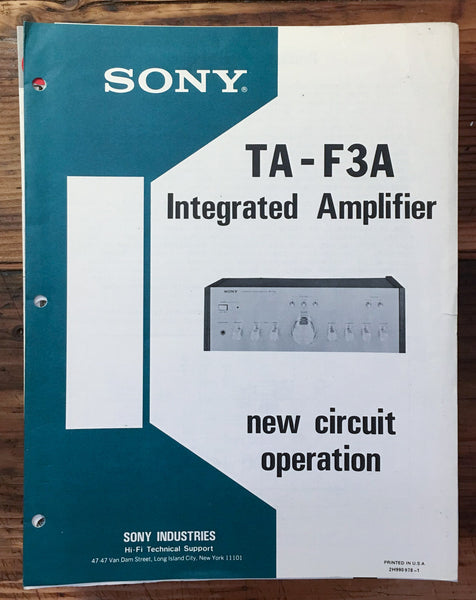 Sony TA-F3A Amplifier  New Circuit Operation Manual *Original*