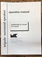 M&K Miller Kreisel Surround-55 K-4 Tripole Speaker  Owner / User Manual *Original*