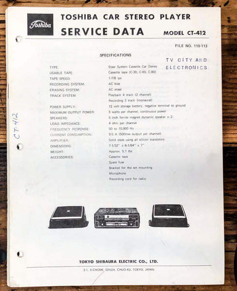 Toshiba CT-412 Car Stereo Service Manual *Original*