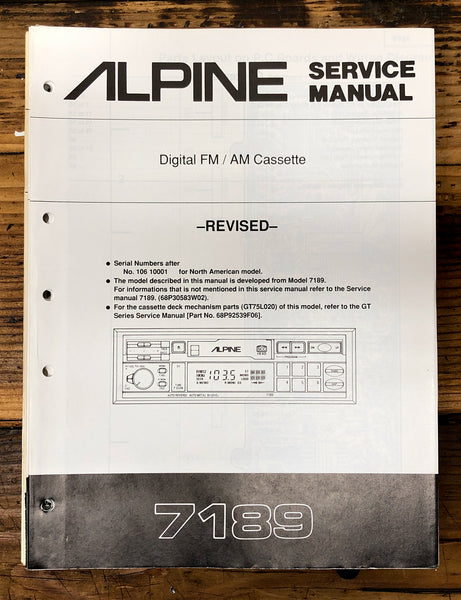 Alpine Model 7189 Car Radio Cassette Revised Service Manual *Original*