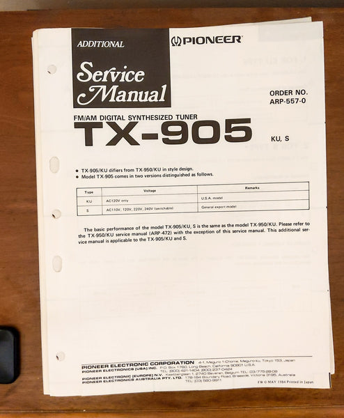 Pioneer TX-905 Tuner Service Manual *Original*
