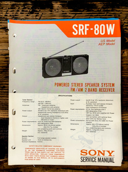 Sony SRF-80W Stereo  Service Manual *Original*