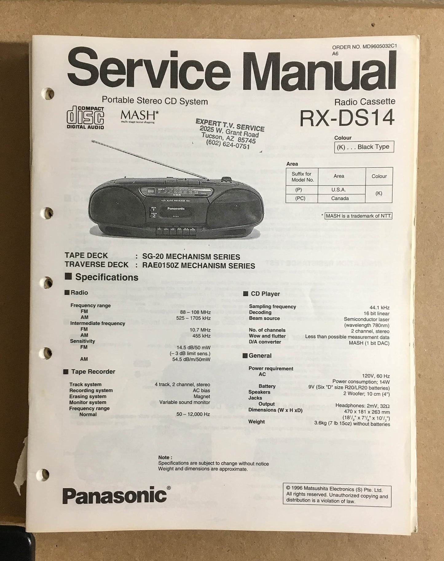Kenwood RX-DS14 Portable Radio Stereo  Service Manual *Original*