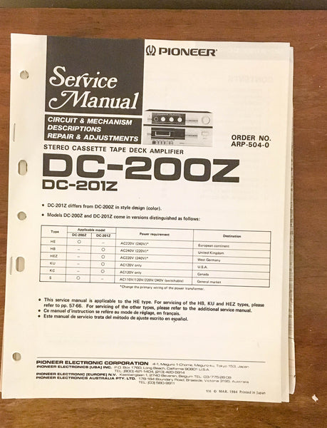 Pioneer DC-200Z 201Z Cassette Deck  Service Manual *Original*