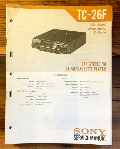 Sony TC-26F Car Stereo Service Manual *Original*