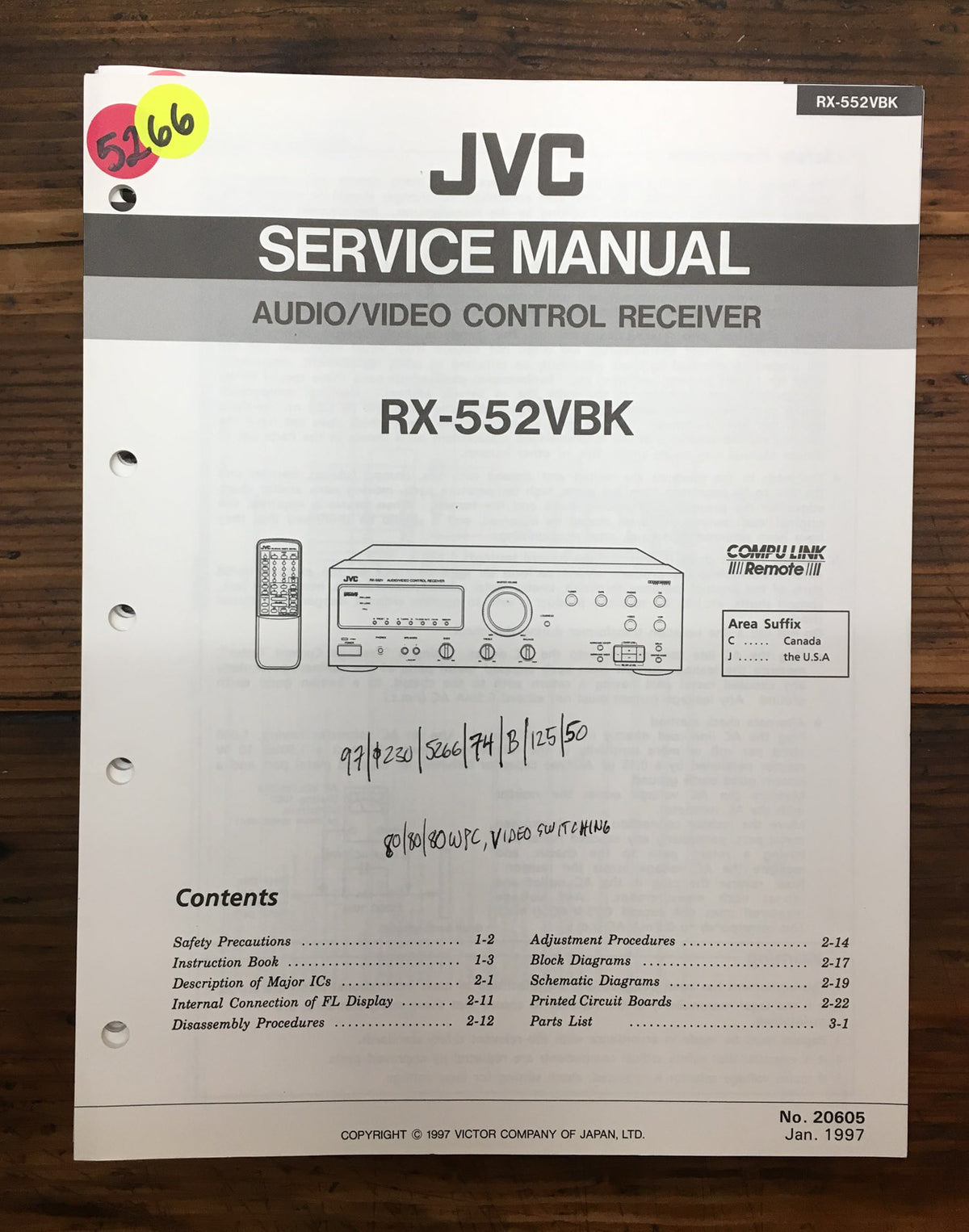 JVC RX-552 VBK Receiver  Additional Service Manual *Original*