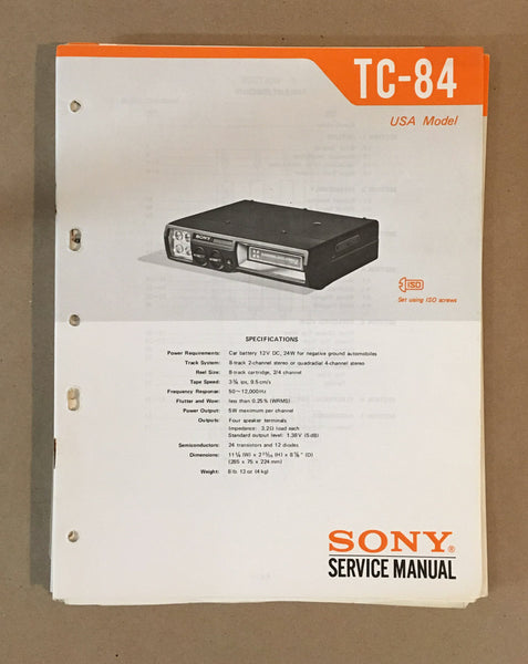 Sony TC-84 Tape Recorder Service Manual *Original*