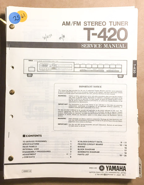 Yamaha T-420 Tuner  Service Manual *Original*