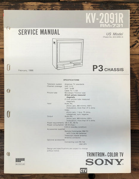 Sony KV-2091R TV  Operation Manual *Original*