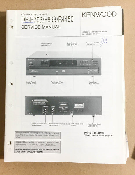 Kenwood DP-R793 R893 R4450 CD Player  Service Manual *Original*