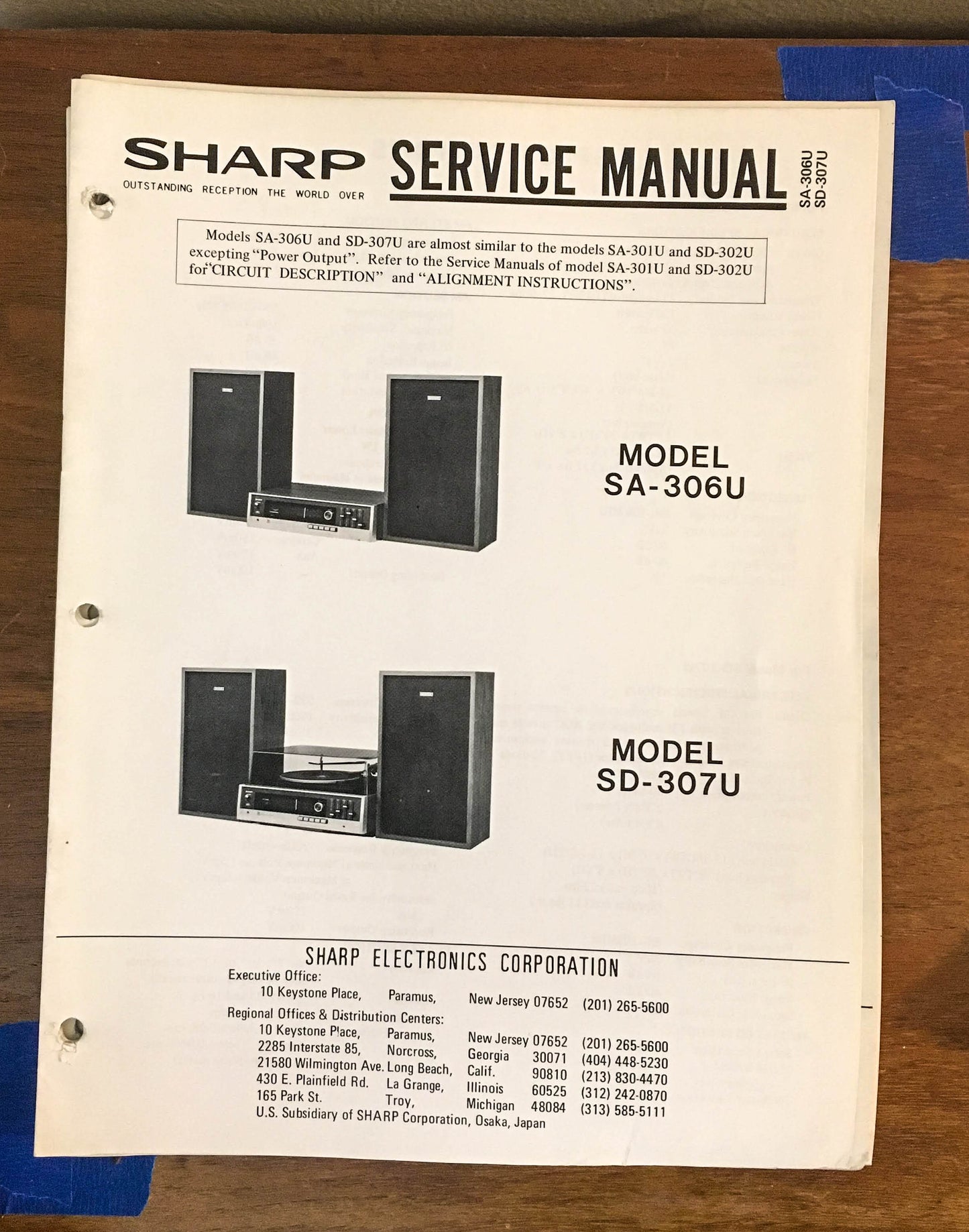 Sharp SA-306U 307U Stereo System Service Manual *Original*