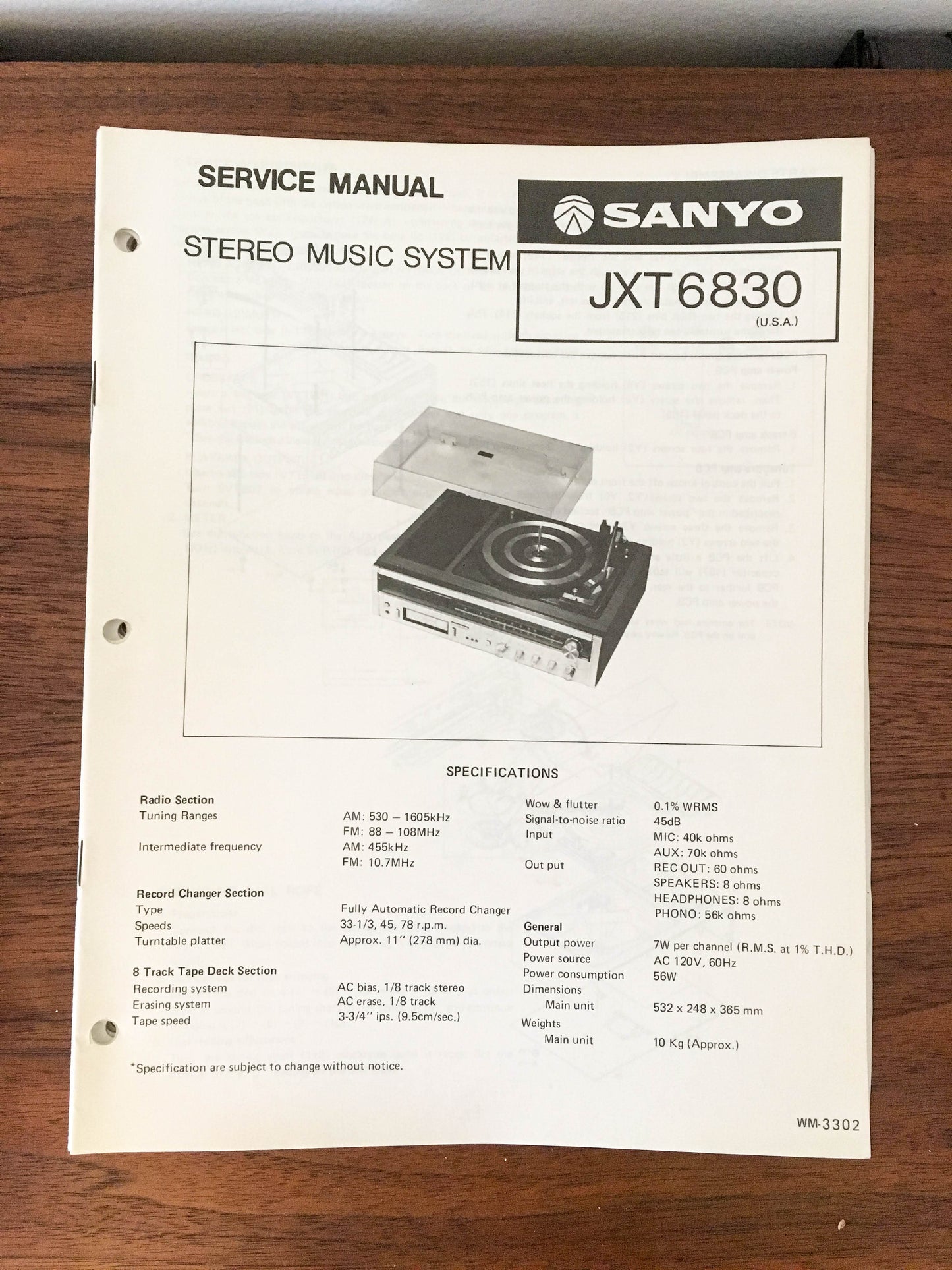 Sanyo JXT 6830 JXT6830 Stereo Service Manual *Original*