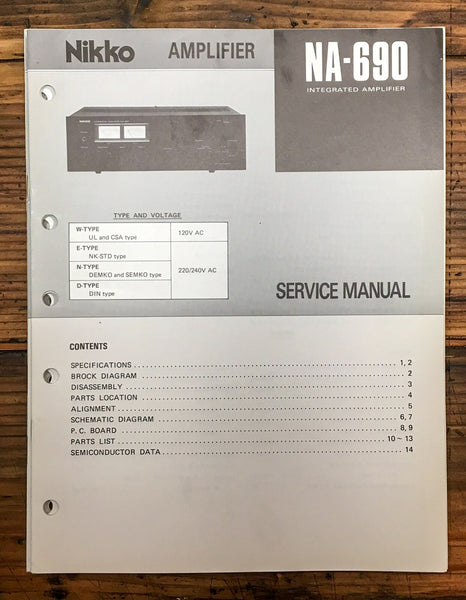 Nikko NA-690 Amplifier  Service Manual *Original*