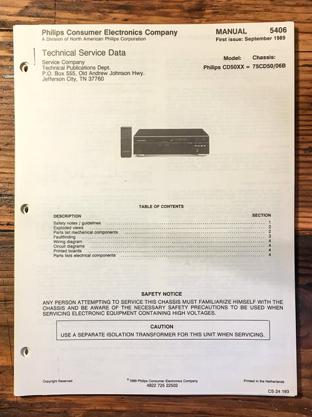 Philips CD50 CD-50 CD Player  Service Manual *Original*