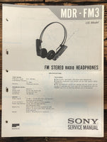 Sony MDR-FM3 Headphones  Service Manual *Original*